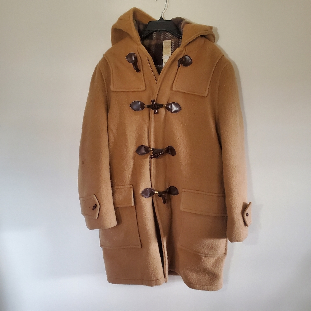 VINTAGE Hudson's Bay Company Brown Wool Blanket Coat Hooded Lined Size Large